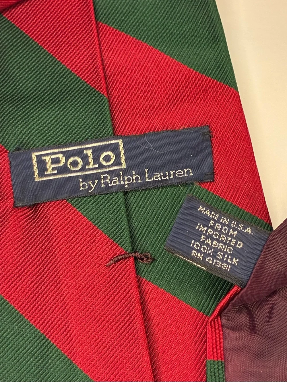 Vintage Polo Ralph Lauren Silk Tie Red Green Diagonal Block Stripe Necktie